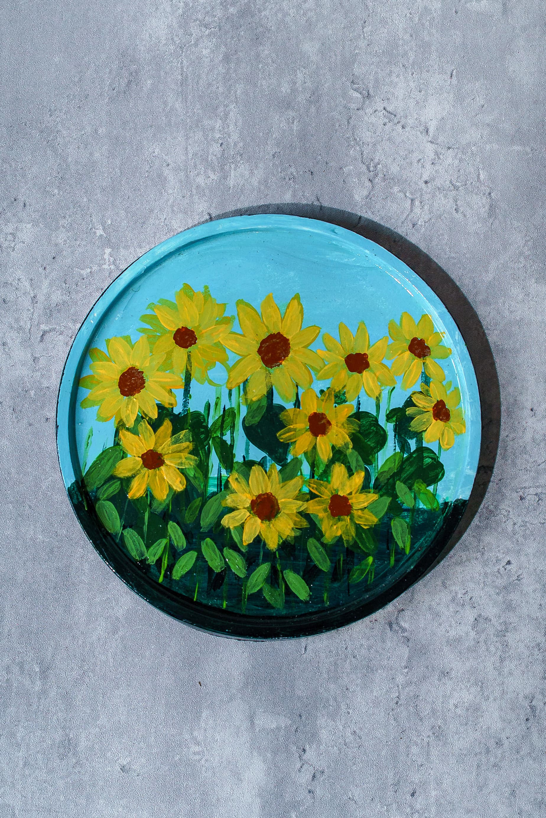 Sunflower — Hand-Painted Round Tray